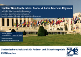 Veranstaltungsplakat mit Photo des Genfer Palastes der Nationen und Flaggenallee im Vordergrund